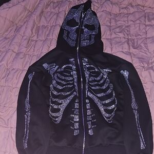 Black Skeleton Hoodie with Silver Design